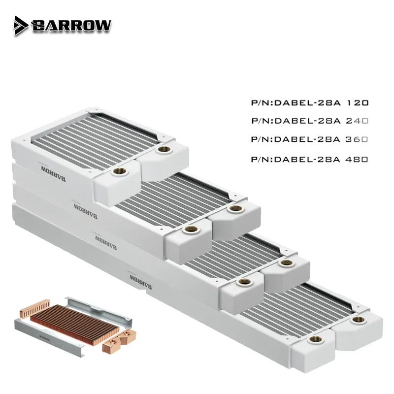 Медный радиатор Barrow диаметром 28 мм, резьба G1/4 дюйма для вентилятора 12 см, 120/240/360/480 мм, для компьютера «сделай сам», система водяного охлаждения стандарта b