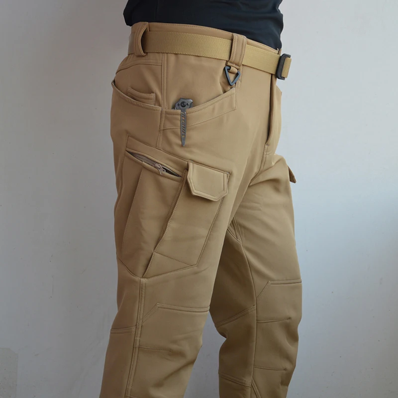 TRVLWEGO Men Winter Waterproof Climbing SkiingTrekking Fleece Fishing Tactical Sharkskin Cargo Pants Camping Hiking Trousers