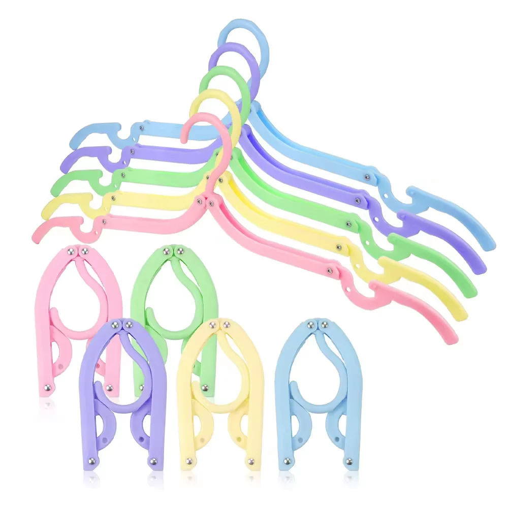 10 Pcs Portable Colored Folding Clothes Hangers, Portable Folding Travel Hangers, Clothes Drying Rack for Travel(5 Colors)