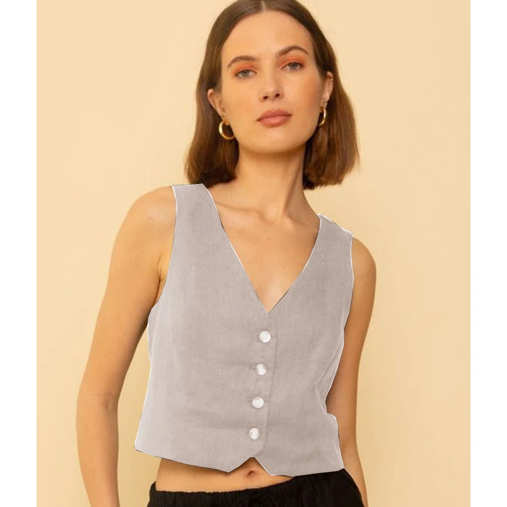 Women's Vest Women's Suit Vest Single-breasted Casual Fashion Vest Elegant Slim Fit Outer Work Wear Vests Summer Coats Jackets