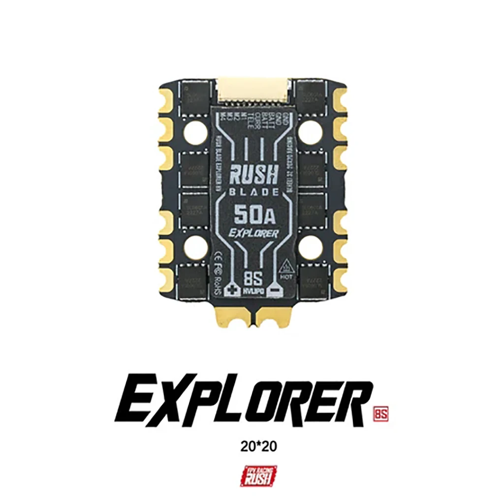 

RUSHFPV 50A EXPLORER 3S-8S 4 в 1 BLHELI32 ESC для FPV дрона квадрокоптера 20x20 мм