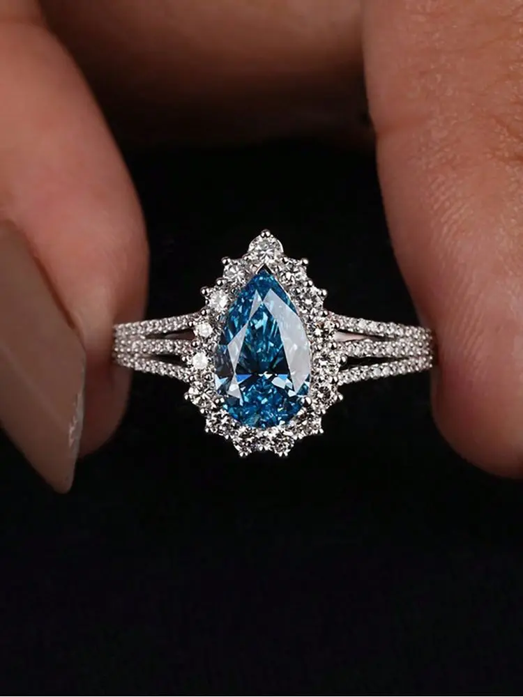 925 Sterling Silber Mode Vintage Meer Blau Birne Zirkon Ring Für Frauen, Verlobung, Hochzeit Einfache Hohe Qualität Edlen Schmuck – Detail 6