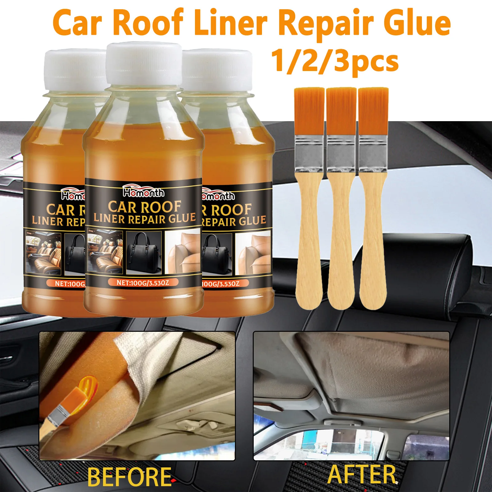 Car Headliner Adhesive Glue High Temperature Resistant Fast Drying Strong Bond For Fabric Foam Roof Lining Visor 100g