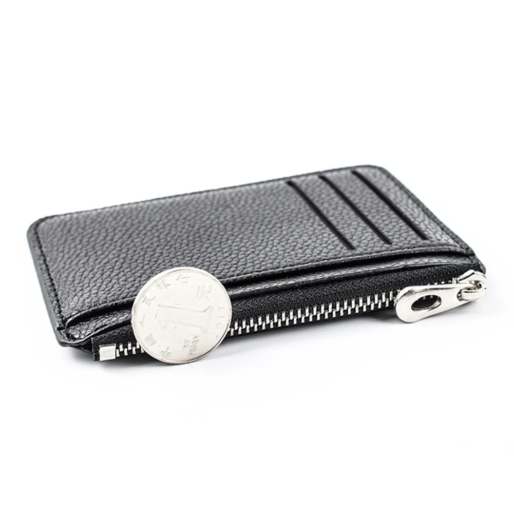 

2022 Black Simple Solid Color Men Card Holder PU Leather 6 Cards Slot Ultra-thin Lichee Pattern Wallet Card & ID Holders Bags