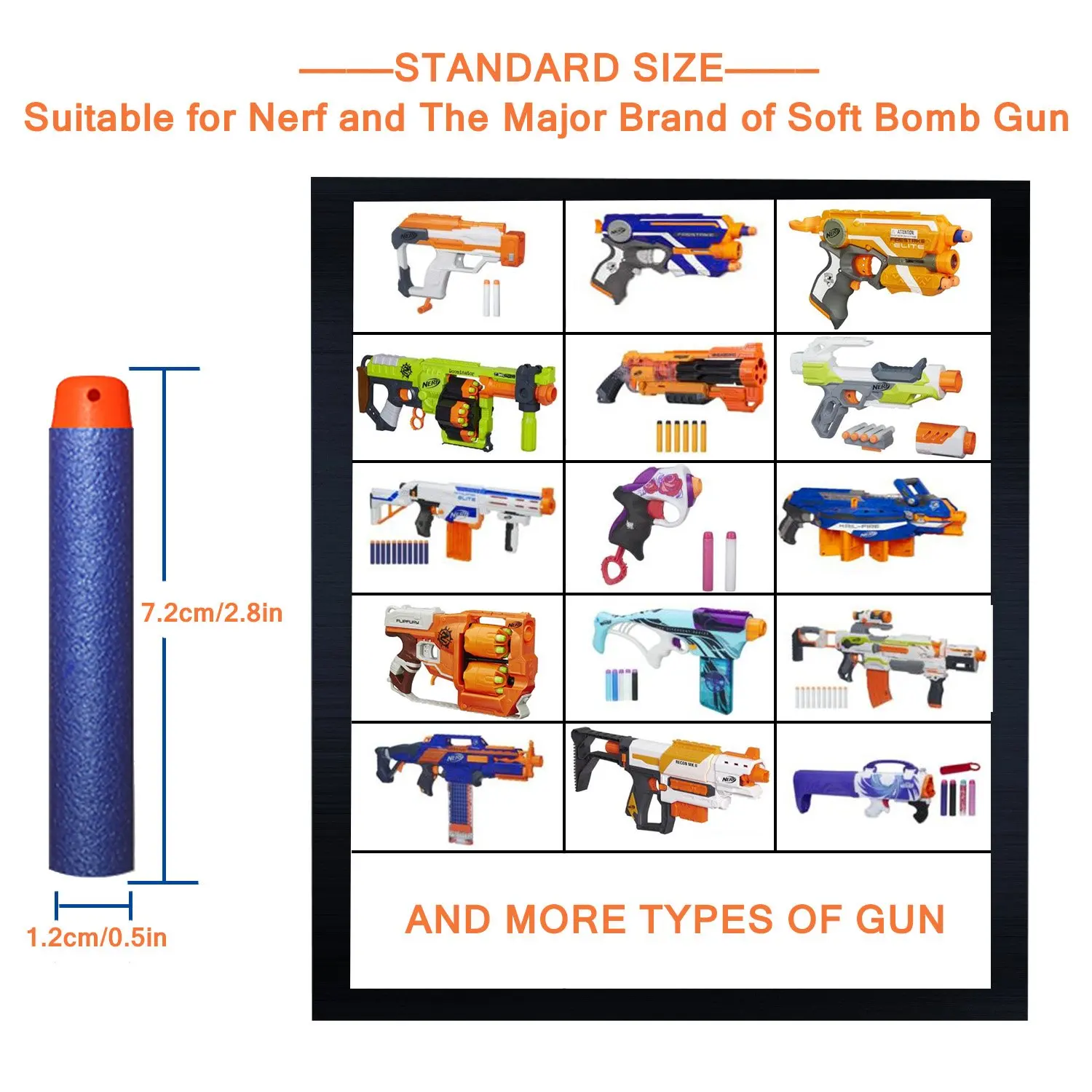 100 pces nerf arma acessórios 7.2cm eva oco macio balas otário balas  brinquedo pistola sniper arma acessórios de brinquedo para meninos
