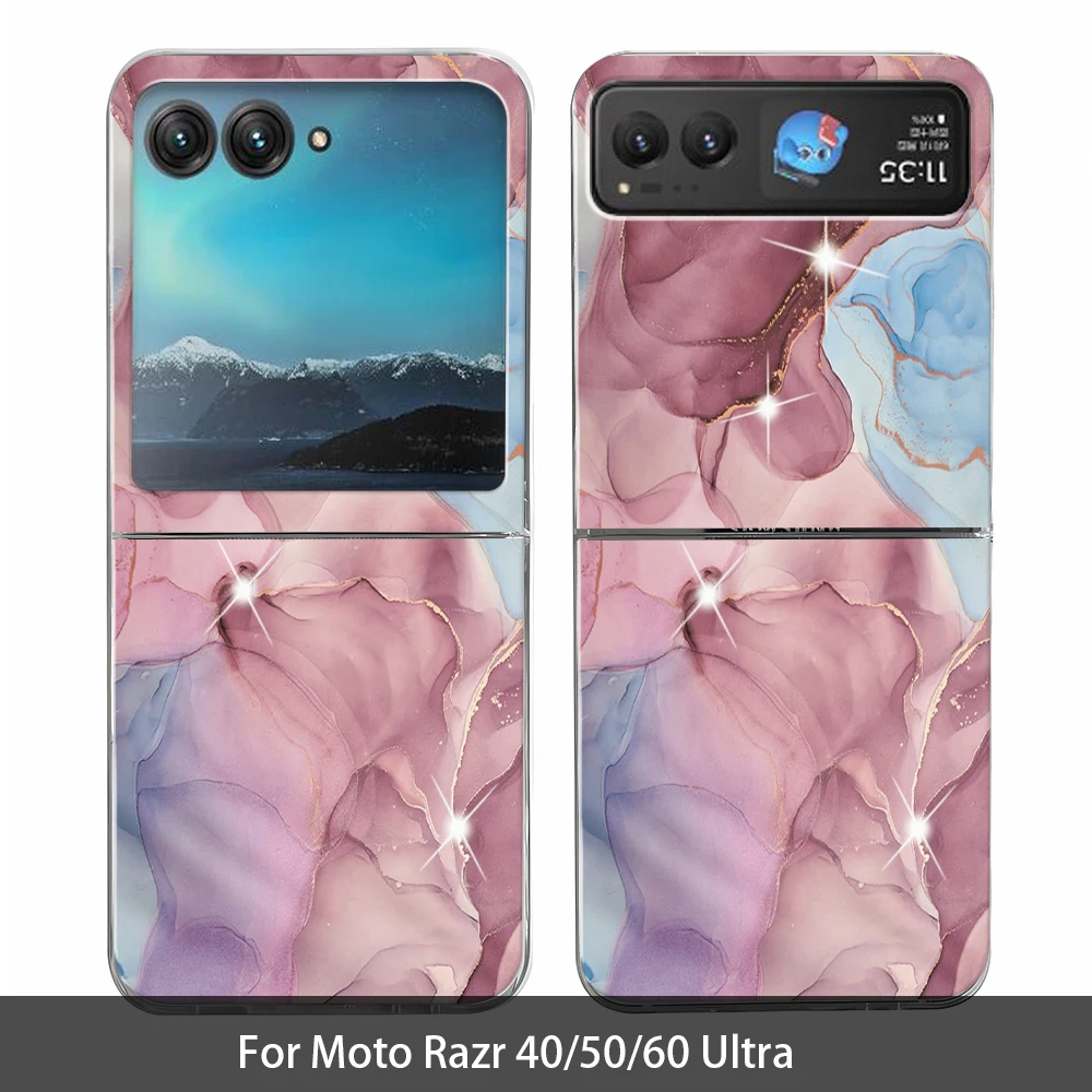 Marble Pattern Transparent Folding Phone Case, Clear PC Cover