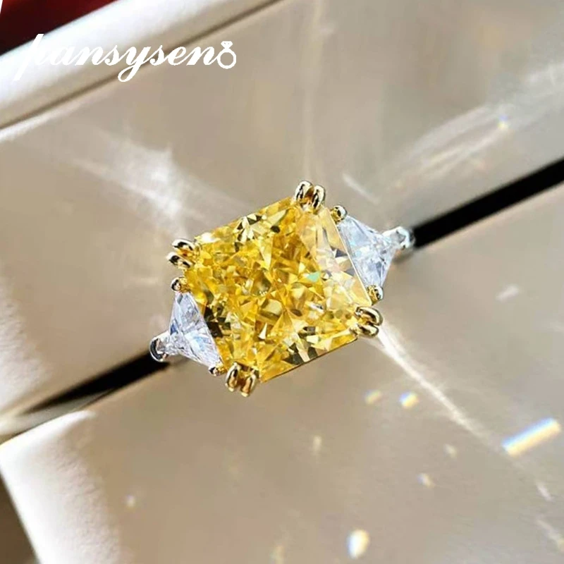 

PANSYSEN 100% 925 Sterling Silver 5CT Citrine High Carbon Diamond Gemstone Wedding Engagement Ring Luxury Fine Jewelry Wholesale