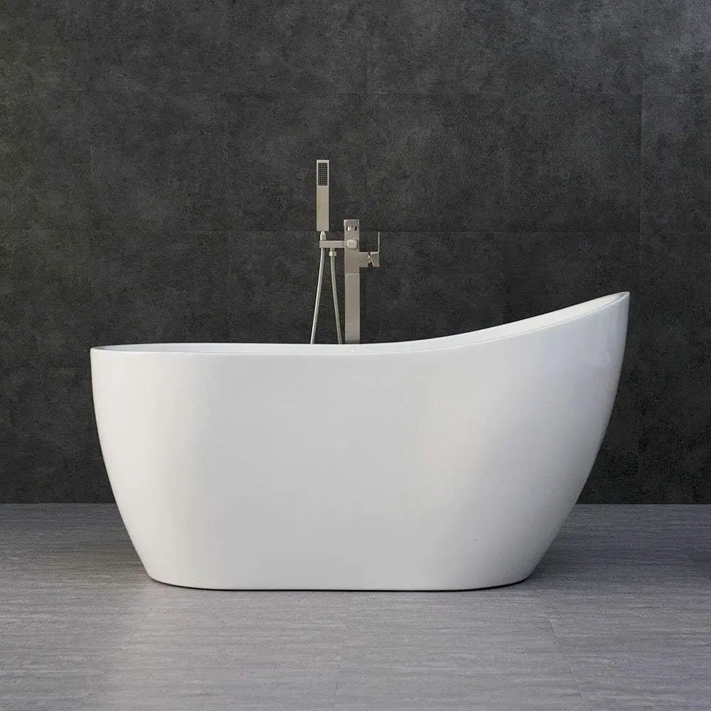 White 54 Acrylic Freestanding Bathtub Contemporary Soaking Tub with Brushed Nickel Overflow and Drain easy maintenance 2