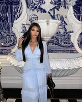 Elegant Womens Maxi Dress Ruffles Long Sleeve Hollow Out Evening Dresses Party Chic Robe Green Blue Purple New In Holiday Summer 5