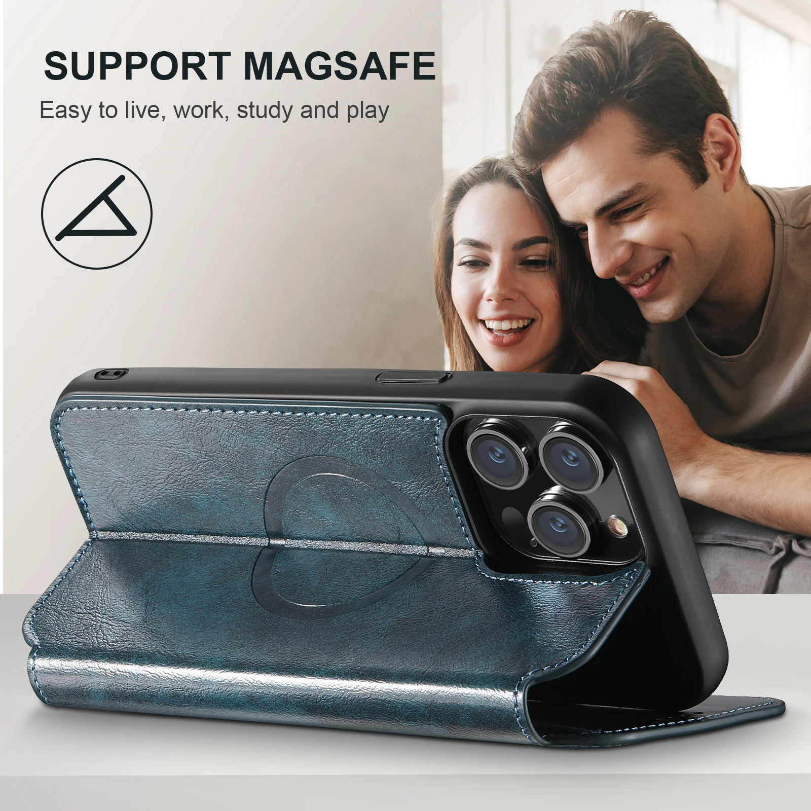 SUTENI Magsafe Leather Phone Case For iPhone 12 13 14 15 16 17 Pro Max Plus Flip Cover Wallet For Men Card Holder