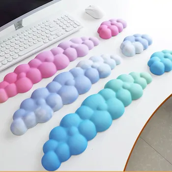 구름 모양 키보드 손목 받침대 패드, 그라데이션 색상, 귀여운 카와이 3D 메모리 폼, 손목 지지대 마우스 패드, 미끄럼 방지 사무실 마우스 패드