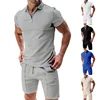 Loose Fit Short Sleeve Collared T-Shirt Set for Men Casual Summer Solid Color Flat Front Pants Two Piece Outfit from Mainland Ch