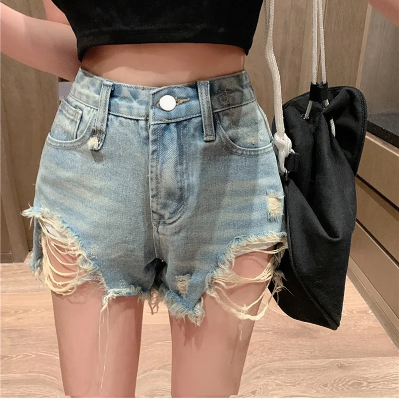 

2023 New Vintage Ripped Jeans Shorts Women Summer High Waist Sexy Hot Shorts Micro Mini Beach Blue Denim Shorts Girls Plus Size
