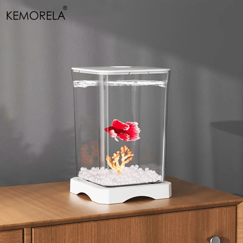 Fish Aquarium KEMORELA Acrylic Betta Fish Tank High Transparency Feeding Hole Desktop Fish Bowl Removable Small Landscape Tank
