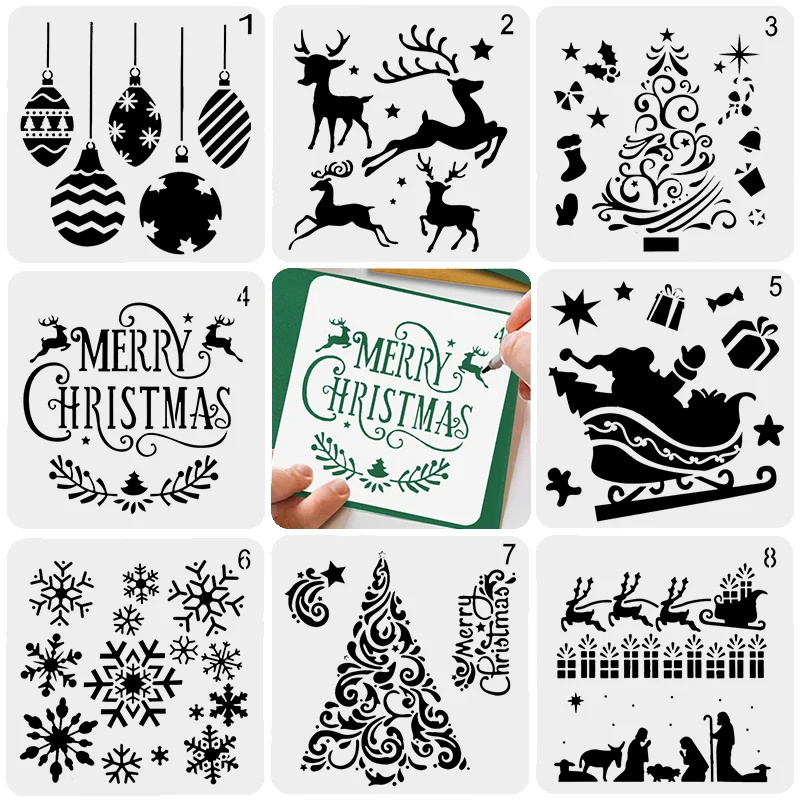 Christmas Decorations Merry Christmas Footprint Snowflake Santa Claus Xmas Tree Painting Template Embossing Paper Card Embossing Album Xmas Decoration
