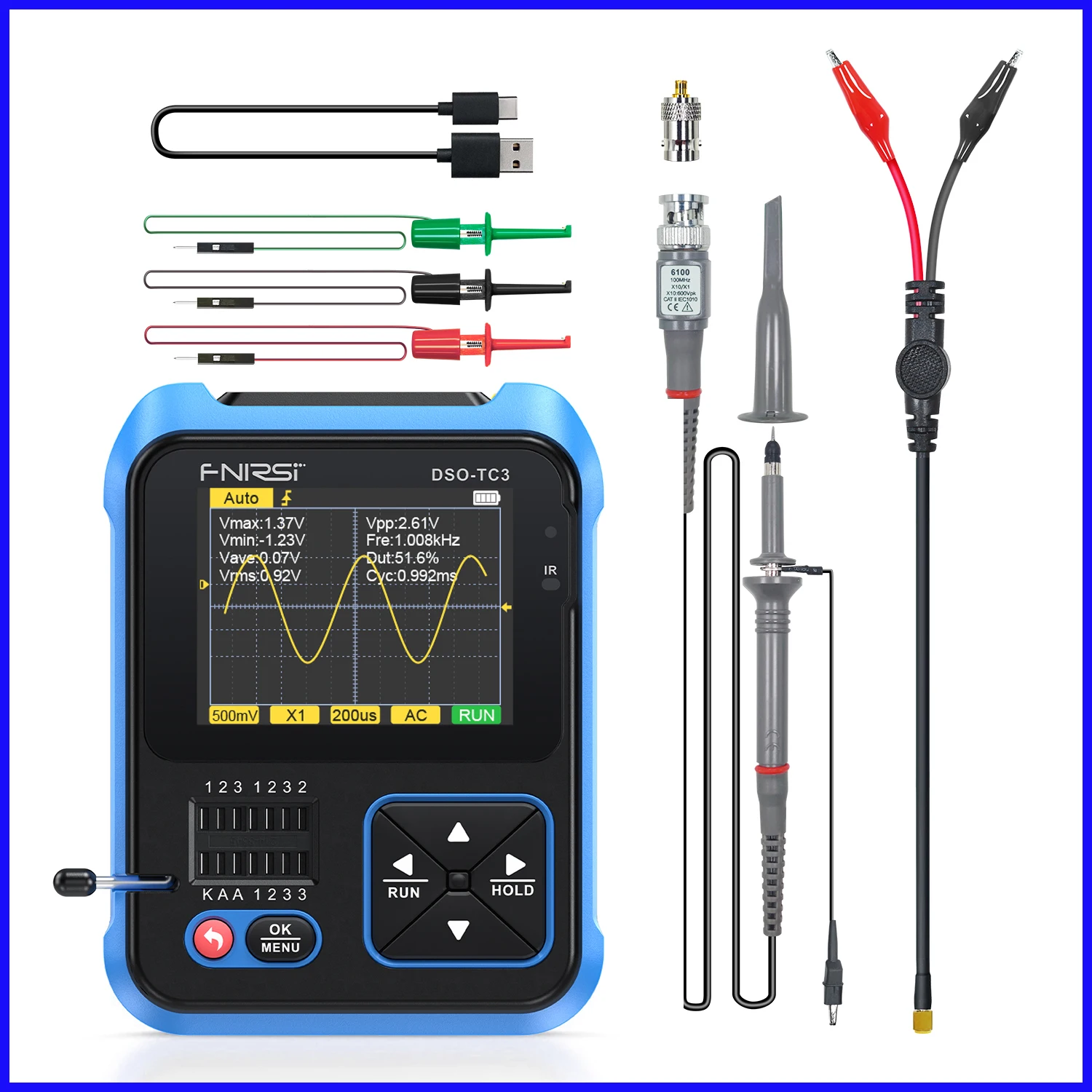 FNIRSI DSO-TC3 Digital Oscilloscope Transistor Tester Function Signal Generator 3 in 1 Multifunction Electronic Component Tester