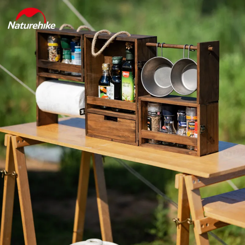 

Naturehike Outdoor Multi Layer Seasoning Box Folding High-Capacity Seasoning Storage Box BBQ Picnic Camping Wood Kitchen Supplie