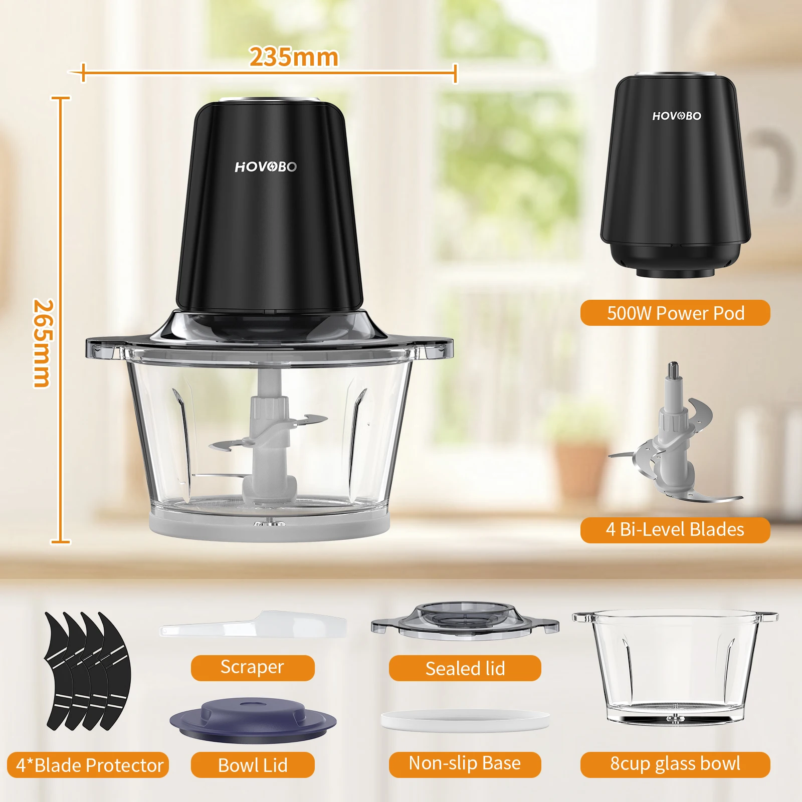 Food Processor Electric Meat Grinder 500W Food Chopper 2 Speed for Vegetable Kitchen Cutter Medium Super Chopping Grinding 6
