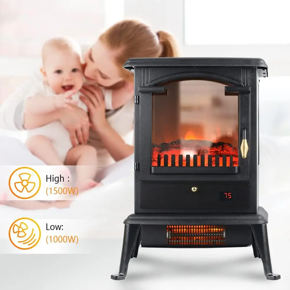 Electric Fireplace Heater with Remote, 22.4" Freestanding Portable Infrared Fireplace Heater Stove with 3-Sides Realistic Flame 3