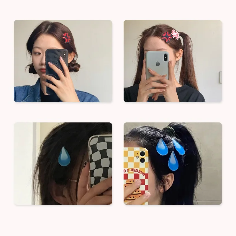 패션 이모지드 재밌는 땀 머리핀, 여성용 머리핀, 소녀 클립, 머리 장식, 핀 헤어 액세서리, 3 개/로트