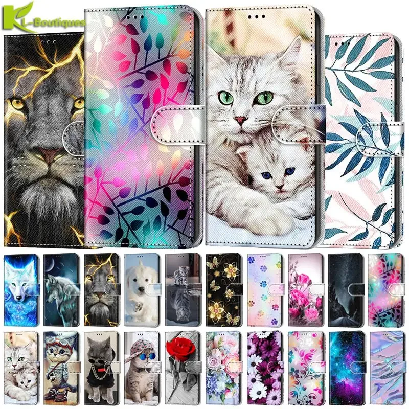 Artistic Cat Tiger Wallet Book Stand Phone Case - Painted Animal Design Cover