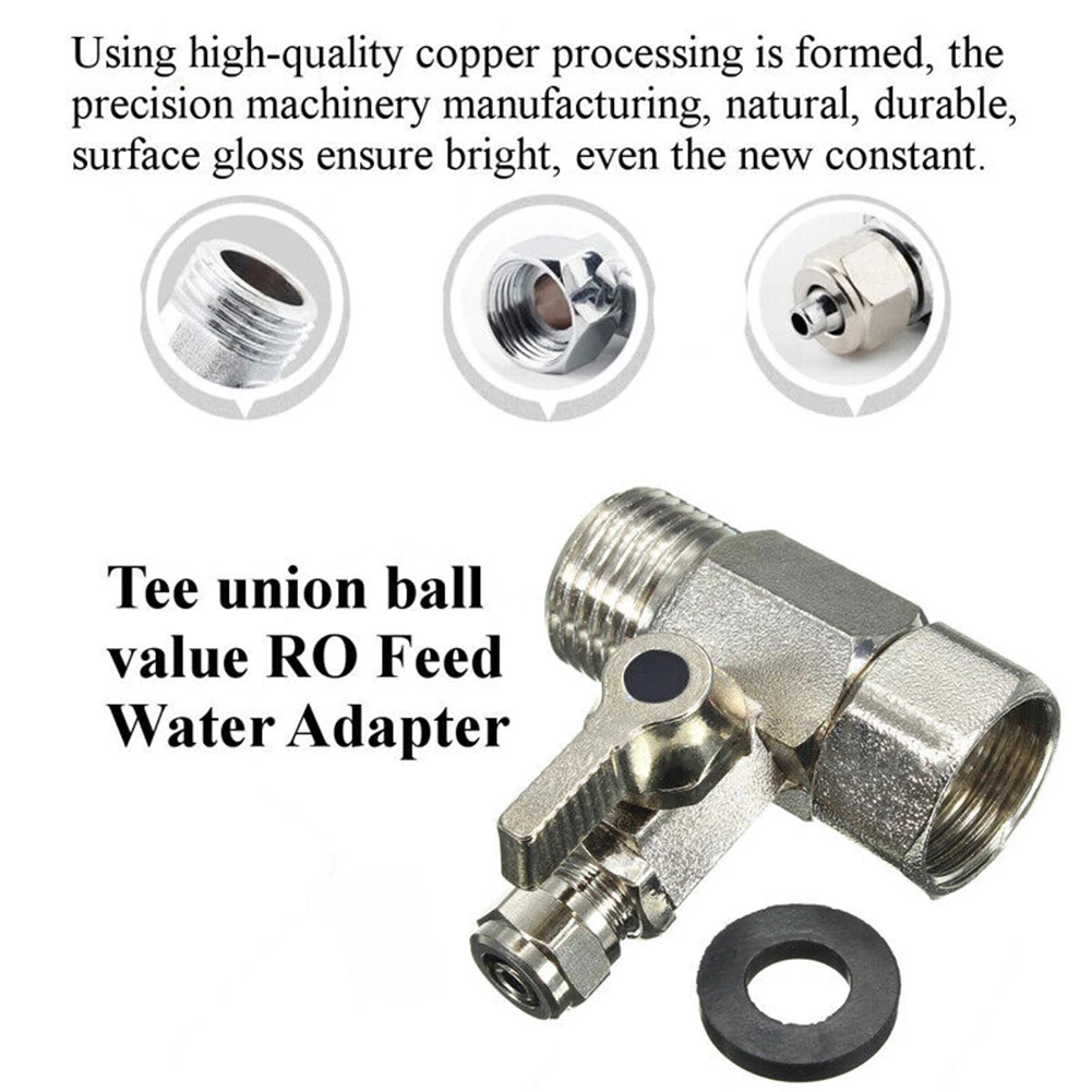 1Pcs Water Line Adapter Angle Stop Adapter Alloy T-Valve 1/2" To 1/4" With Shut-Off Ball Valve Tap Tee B Water Hose Pipe Fitting