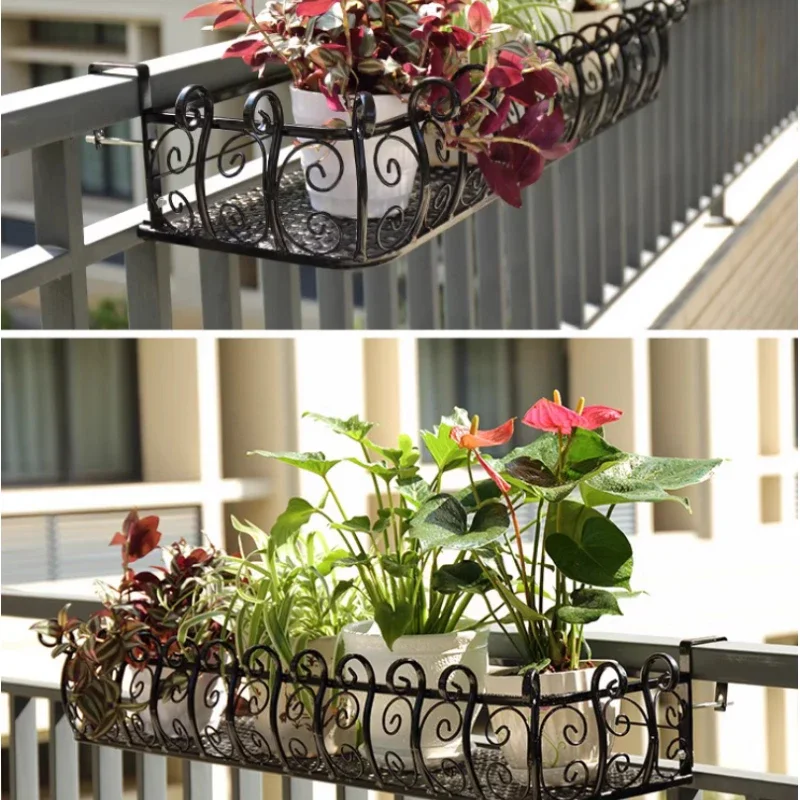 European Style Iron Railing Flower Rack Window Plant Stand Balcony Flower Stand Outdoor Decoration Hanging Wall Railing Pot Rack