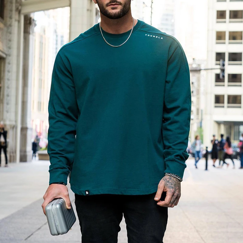 

Muscle Fitness Long Sleeve T Shirt Mens Breathable Slim Elastic Cotton T-shirts Autumn Fashion O Neck Pullover Tops Men Clothing