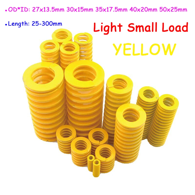 

Yellow Light Small Load Mold Spring Spiral Stamping Compression Die Spring OD*ID 27x13.5mm 30x15mm 35x17.5mm 40x20mm 50x25mm