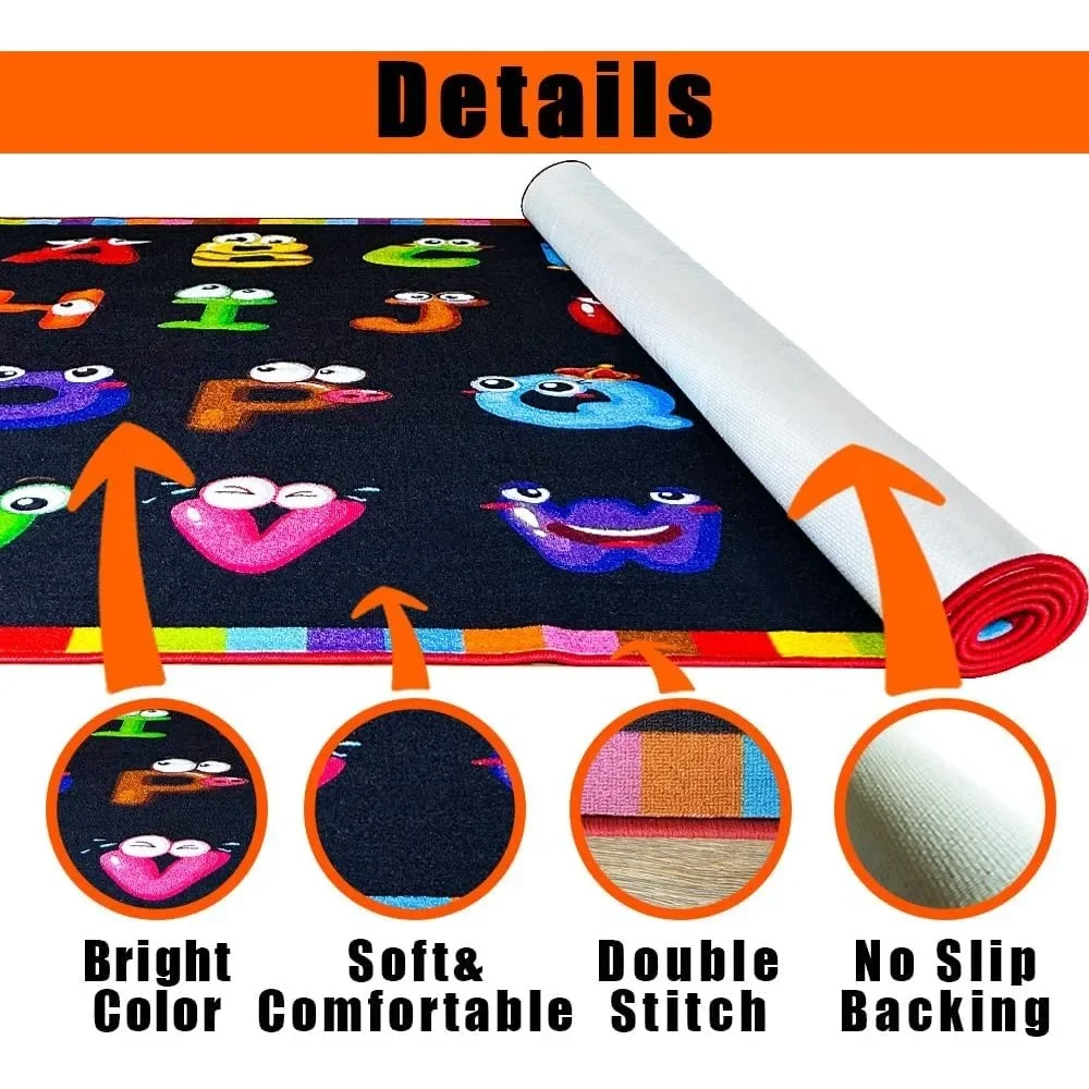 NEW-13'x7'7'' ABC Classroom Rug Black, Preschool Rugs for Classroom, Large Daycare Rugs for School, Carpets for Kids Classroom R
