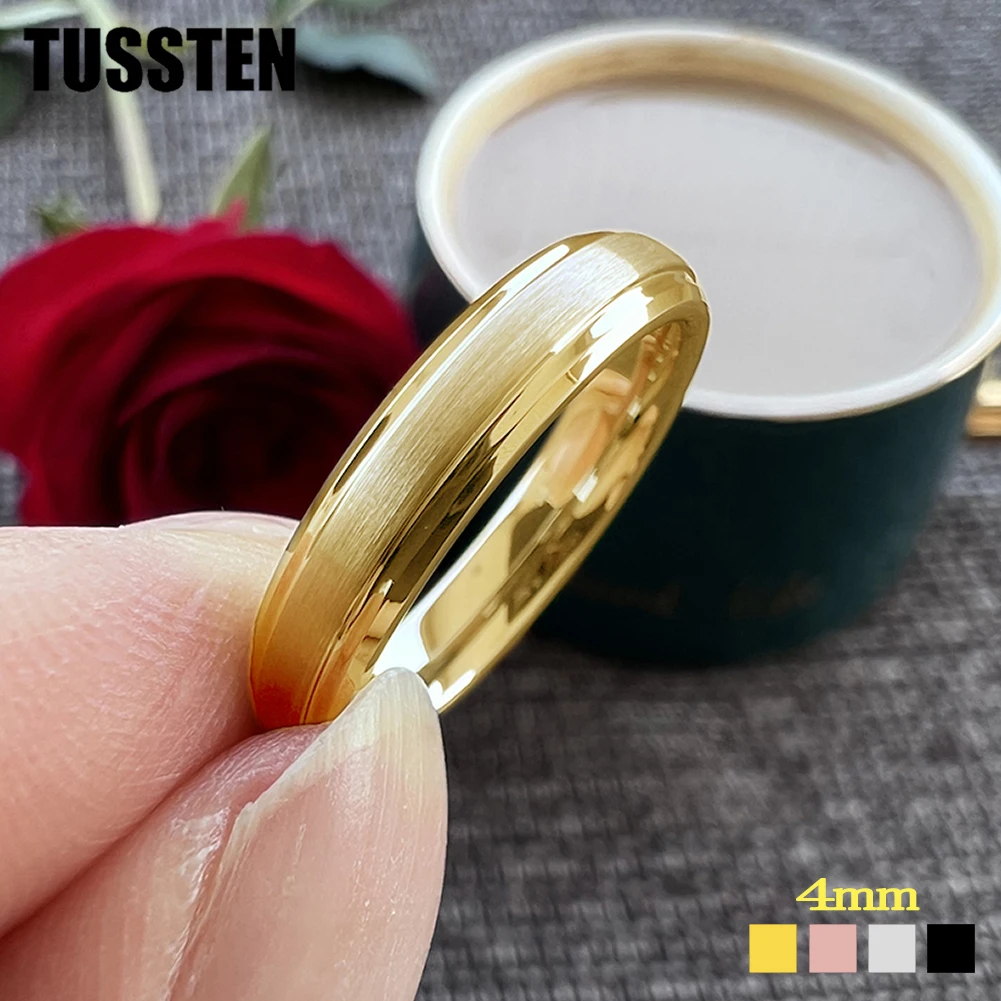 TUSSTEN 남녀공용 클래식 텅스텐 웨딩 밴드, 베스트셀러 반지, 스텝 베벨 컴포트 핏, 4mm, 직송