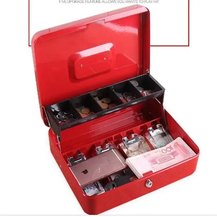 Cash Box with Money Tray and Key Lock Tiered Cantilever Design 4 Bill / 5 Coin Slots Safety Box for Supermarkets Small Business 5
