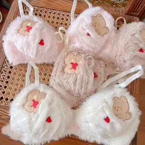 Girl Cute Bear Bra Set Autumn and Winter Fluffy and Comfortable Little Cute  Cartoon Bra Ladies Warm Gather Underwear (Color : Pink, Size : Large) :  : Clothing, Shoes & Accessories