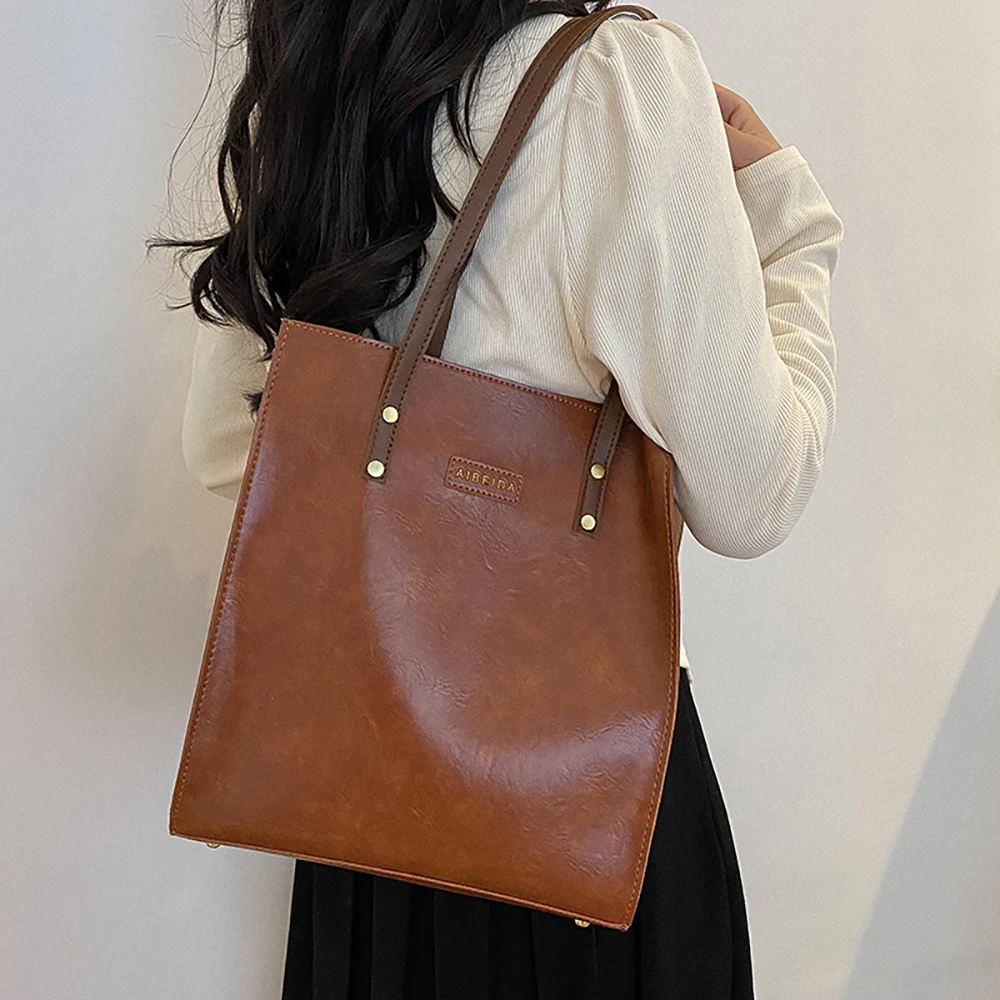 Minimalist PU Leather Hobo Bag, Large Capacity Commuting Tote Bag