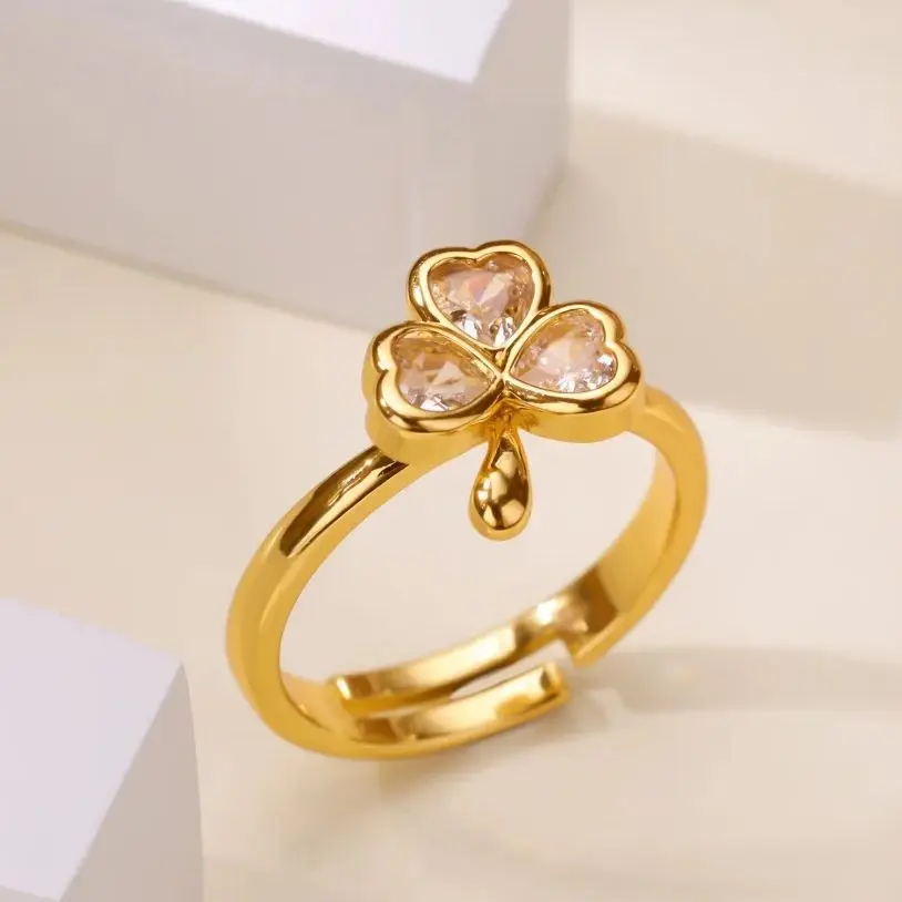 Zircon Rings, Gold, Color, Stainless Steel, Crystal, Geometric, Adjustable, Ring