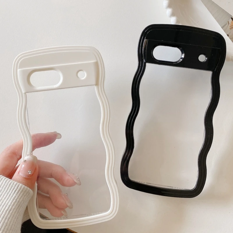 Luxury Wavy 2-in-1 Shockproof Phone Case - Silicone Bumper & Clear Back Cover
