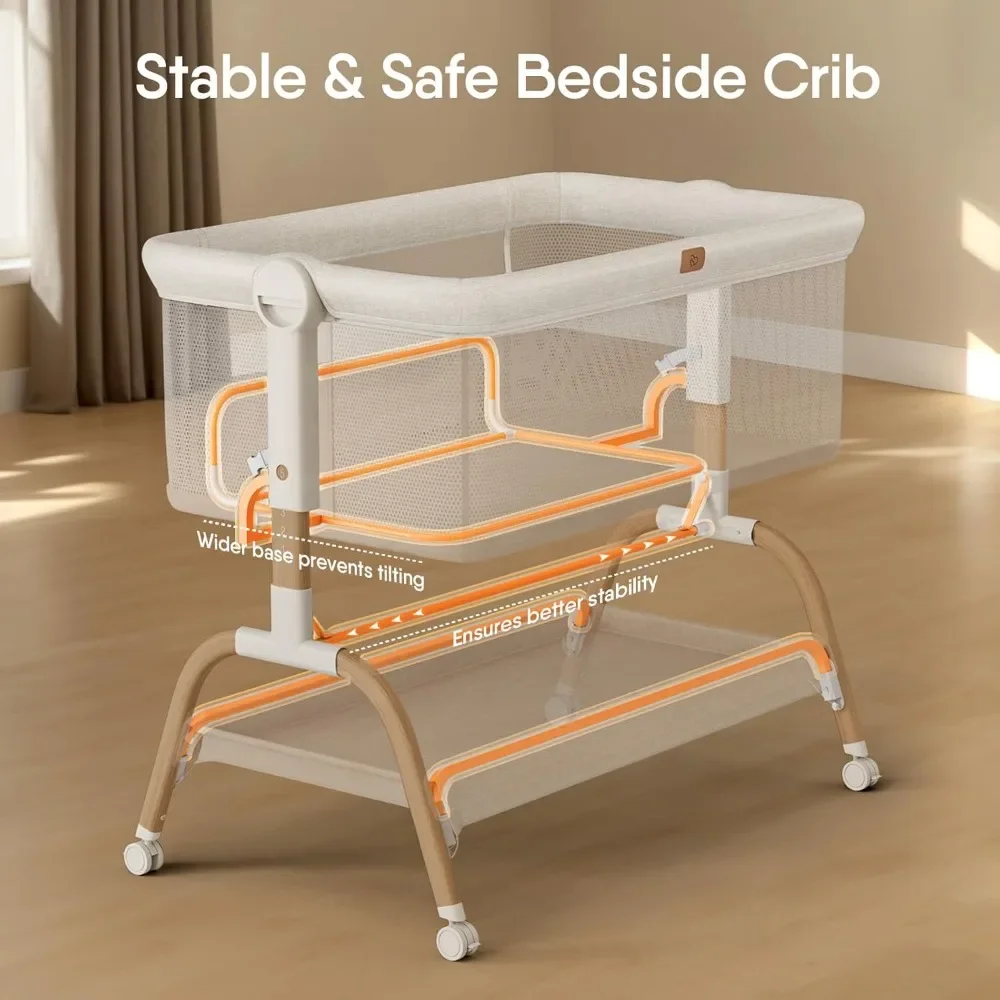 NEW-Baby Bassinet Bedside Crib, 3-in-1 Baby Bassinet Bedside Sleeper with Mattress and Soft, Breathable Sheet, Full-Mesh Sides,