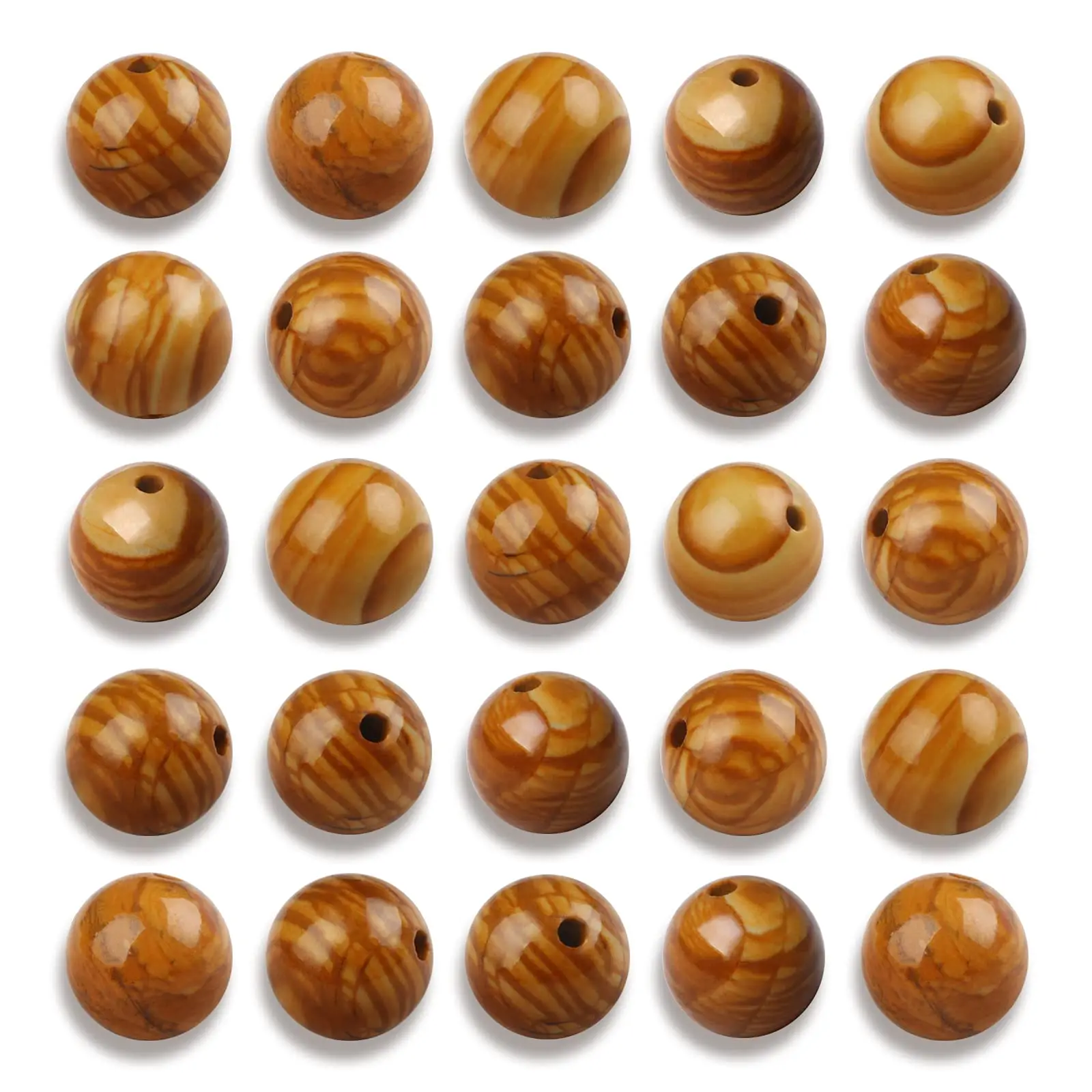 4/6/8/10 mm Holz-Jaspis-Perlen, Naturstein mit elastischer Schnur, runde lose Perlen für Schmuckherstellung, Zubehör, Armbänder, Halsketten