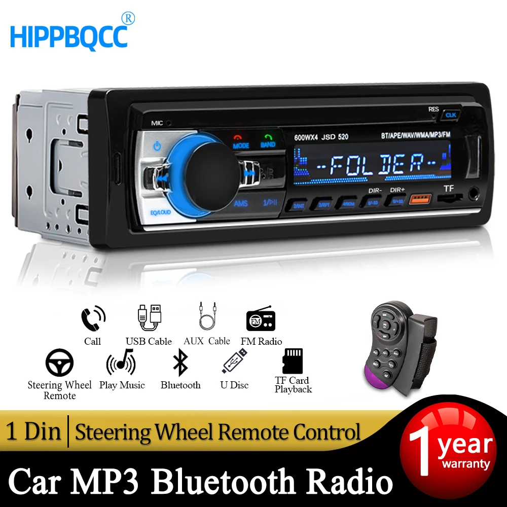 Car Multimedia Player HIPPBQCC 1 din Car Radio Stereo Multimedia Bluetooth MP3 Player Digital FM ISO Power Aux Input USB Bluetooth Universal Autoradio