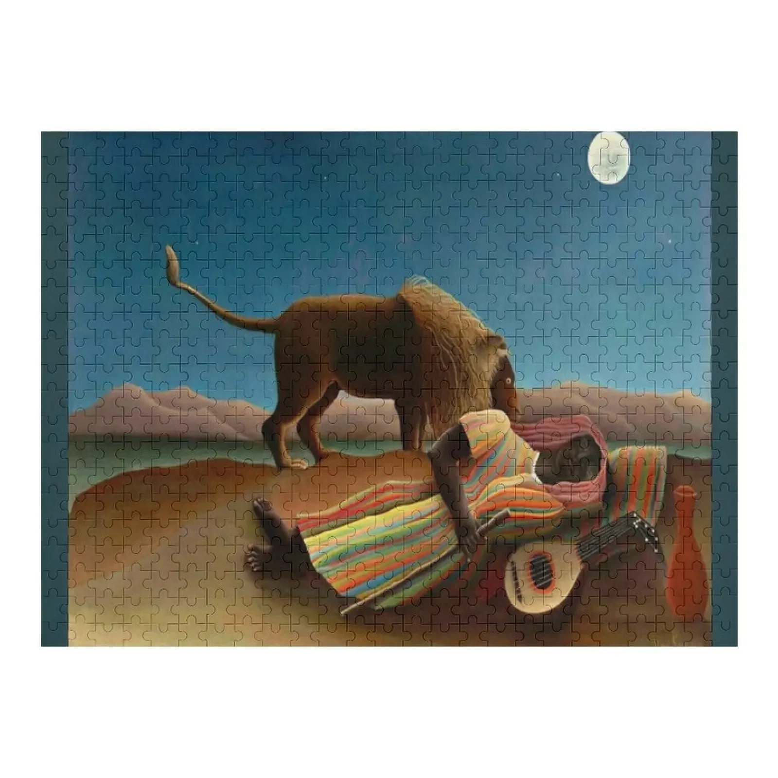 

Henri Rousseau - The Sleeping Gypsy Jigsaw Puzzle Diorama Accessories Custom Wood Wooden Animal Puzzle