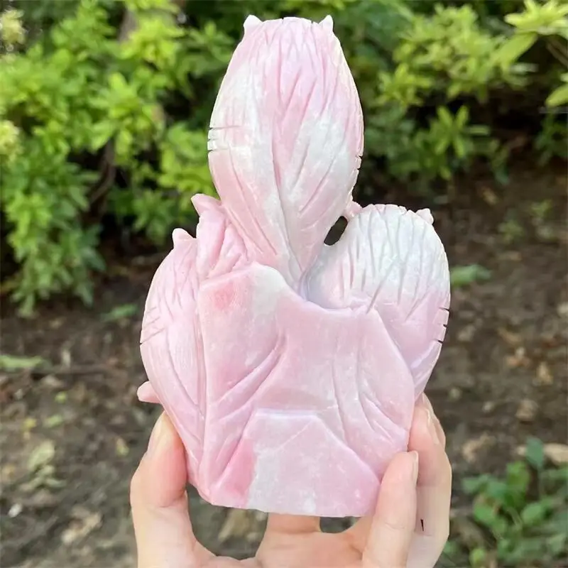 15CM Natural Pink Opal Tree Owl Carving Healing Crystal Animals Statue Reiki Crafts Home Room Decoration 1pcs 3