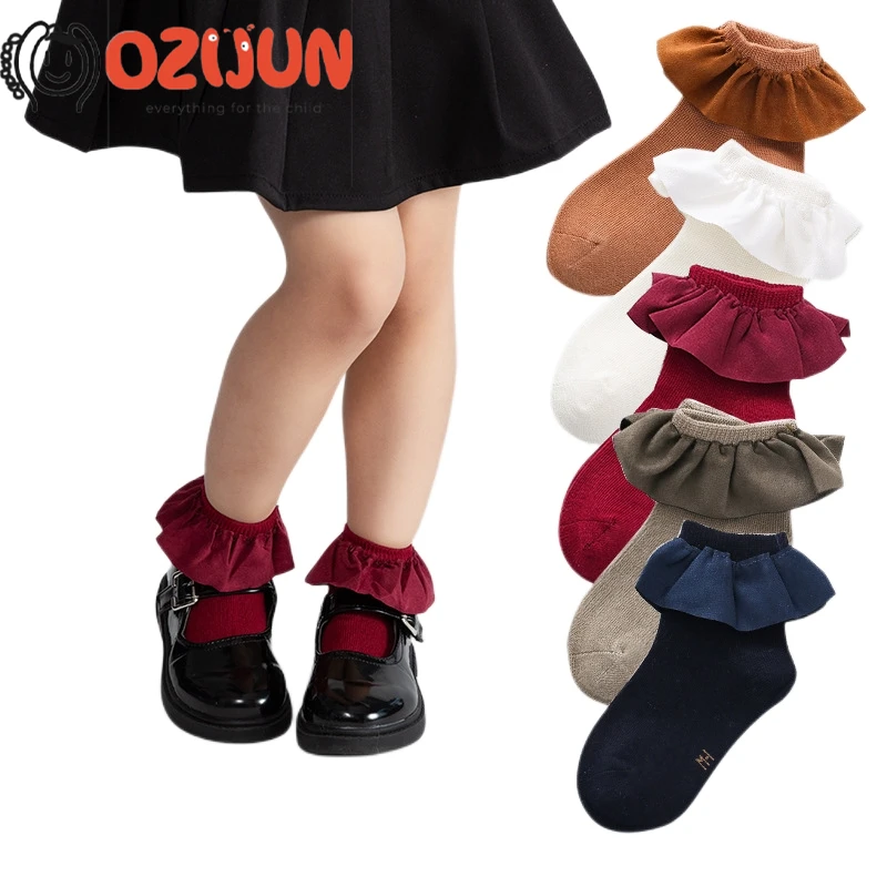 Fashion Baby Girls Kids Faux Suede Lace Cotton Socks Princess Soft Trim Baby Toddler Short Socks High Quality