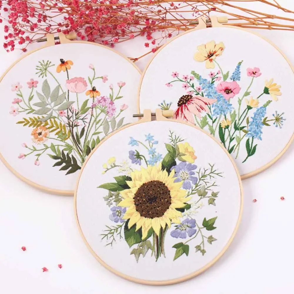 Flower DIY Embroidery Kits 3D Flower Landscape Embroidery Stitching Kits Hoop Art Needlework embroidery kits