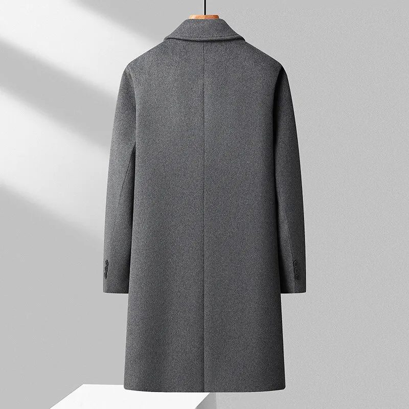 New explosive autumn high-quality solid color pattern all match style business casual woolen trench coat men's coat