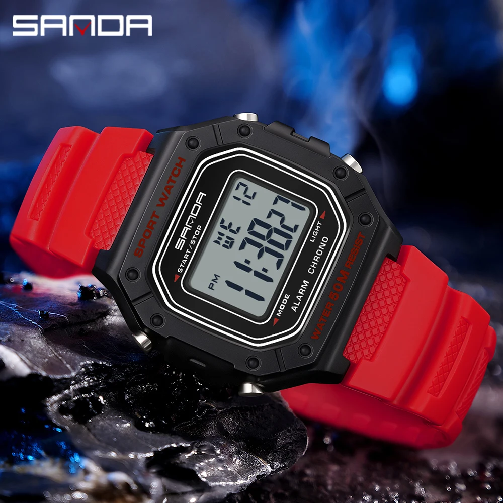 

SANDA 2156 Fashion Mens Watch Military Water Resistant Sport Watches Army Big Dial Led Digital Wristwatches Stopwatches For Male