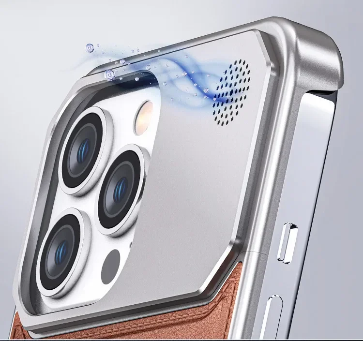 Suitable for 15Promax mobile phone case aromatherapy aluminum alloy leather texture magnetic iPhone anti-fall protective cover
