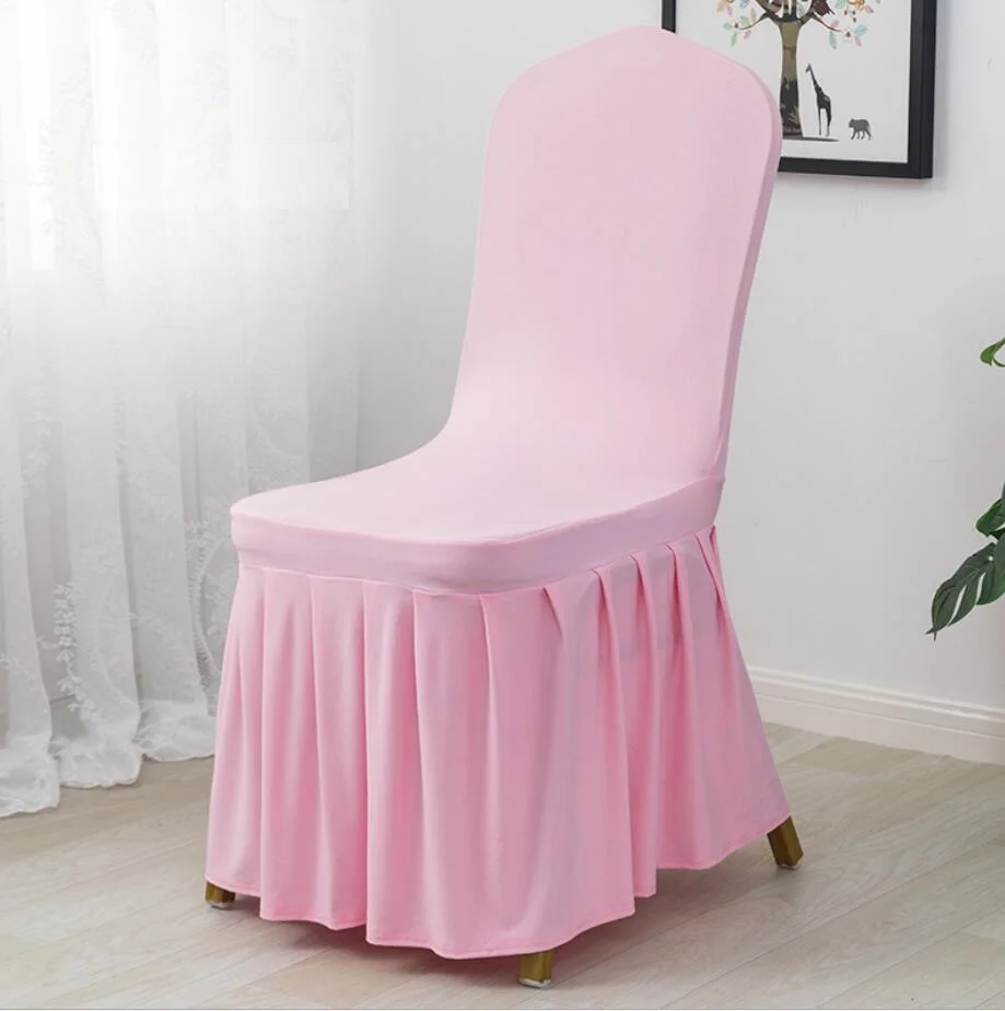 Housses de chaise de banquet plissées en spandex pour mariage, style jupe, décoration en lyJean-, hôtel, fête d\'anniversaire, spectacle, optique