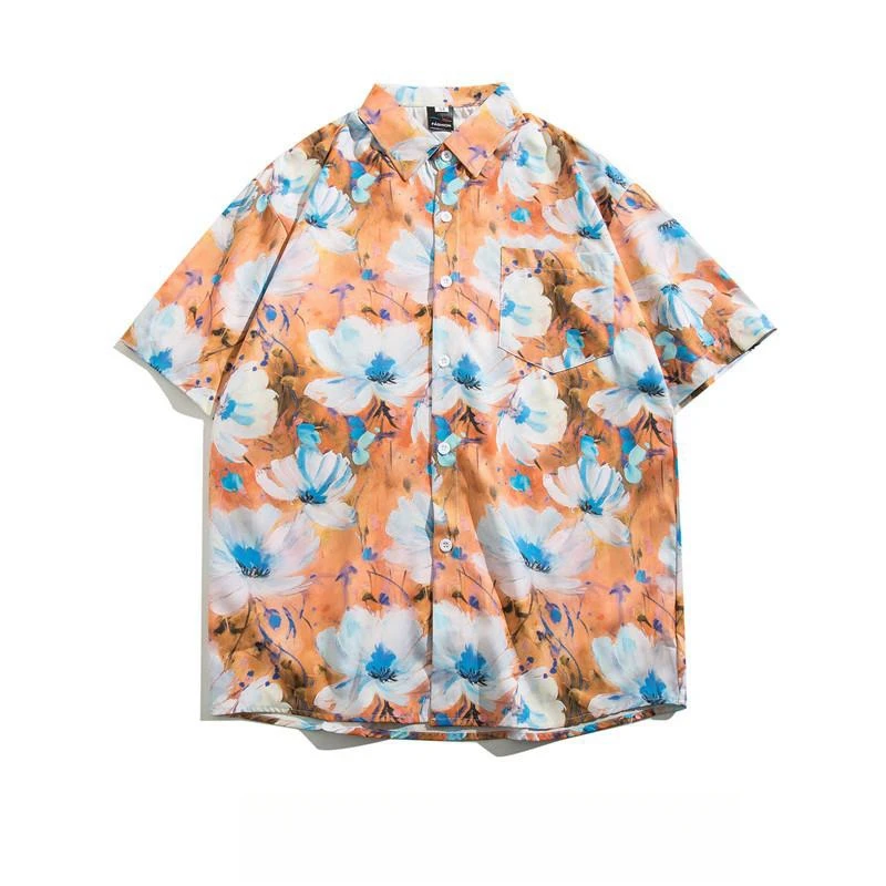Summer Men's Vintage Hawaiian Floral Shirt Fashion Handsome Loose Short Sleeve Beach Casual Printed Shirt Coat