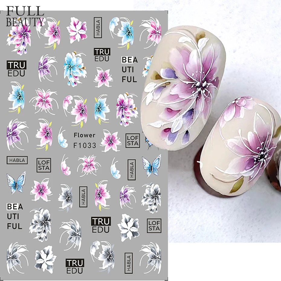 3D Lace Flowers Nail Stickers Purple Blossom Floral Butterfly Summer Nail Art Decals Decorations Adhesive Slider Tattoo Manicure nail stickers nail art decoration nail decals flower stickers