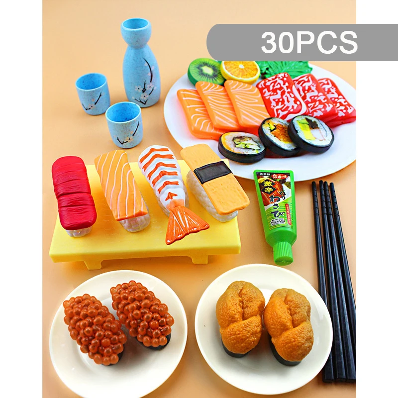 Kids Kitchen Simulation Food Pretend Play Sushi Barbecue Chinese Western Breakfast Steamer Set Meal Toy Set Girl Boy Cooking